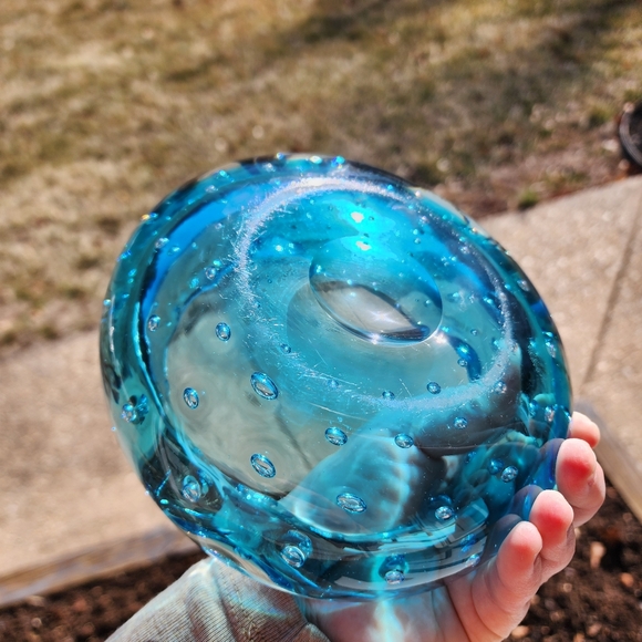 Vintage MCM Blenko Glass Ashtray Blue Controlled Seeded Bubble B-508 1950’s - Picture 9 of 15